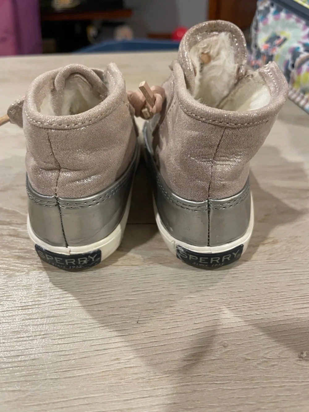 Baby S Metallic Silver and Blush Sperry Boots